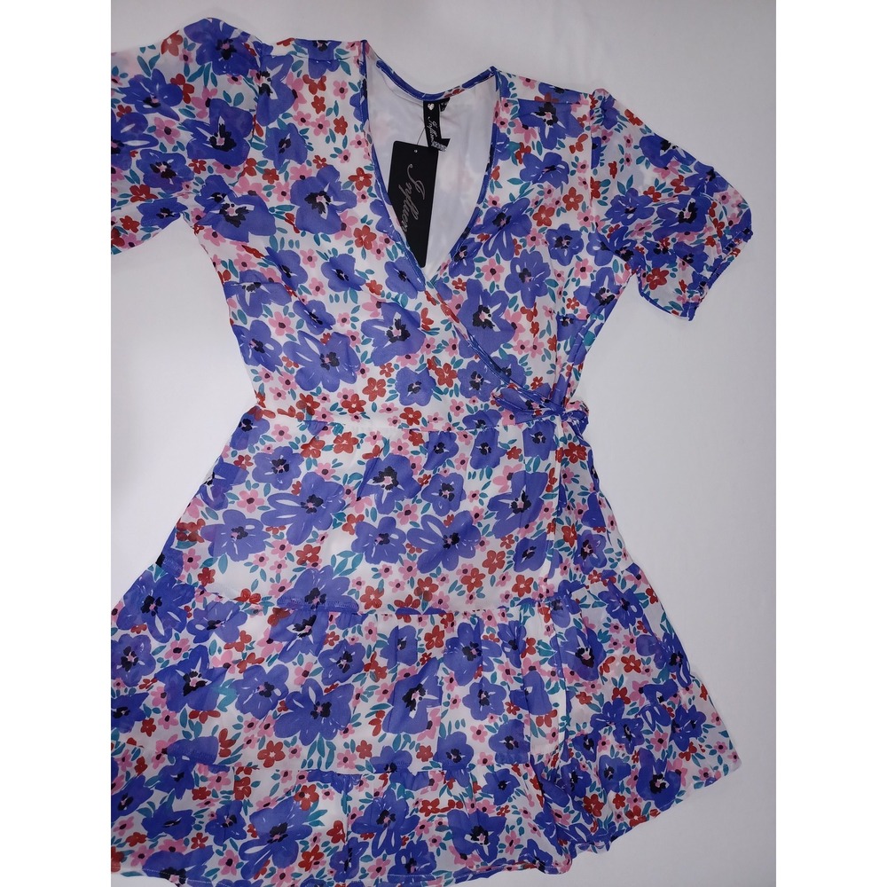 Influence Dress Womens 10 Floral Short Sleeve V Neck Lightweight Boho Summer Cas